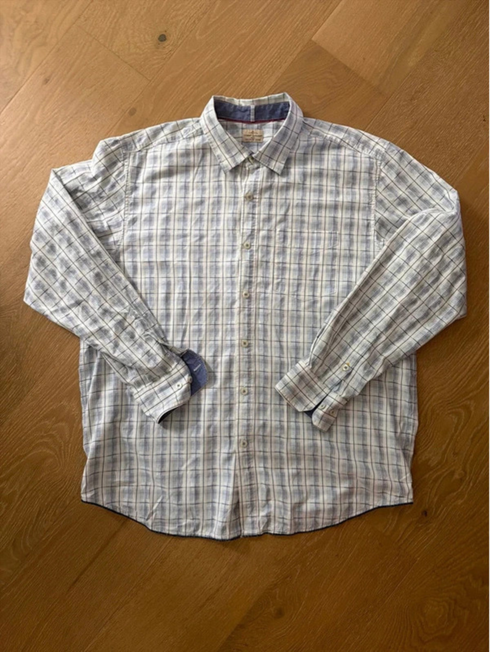 Tommy Bahama Jeans Men’s XL White Blue Plaid Long Sleeve Button Down Shirt